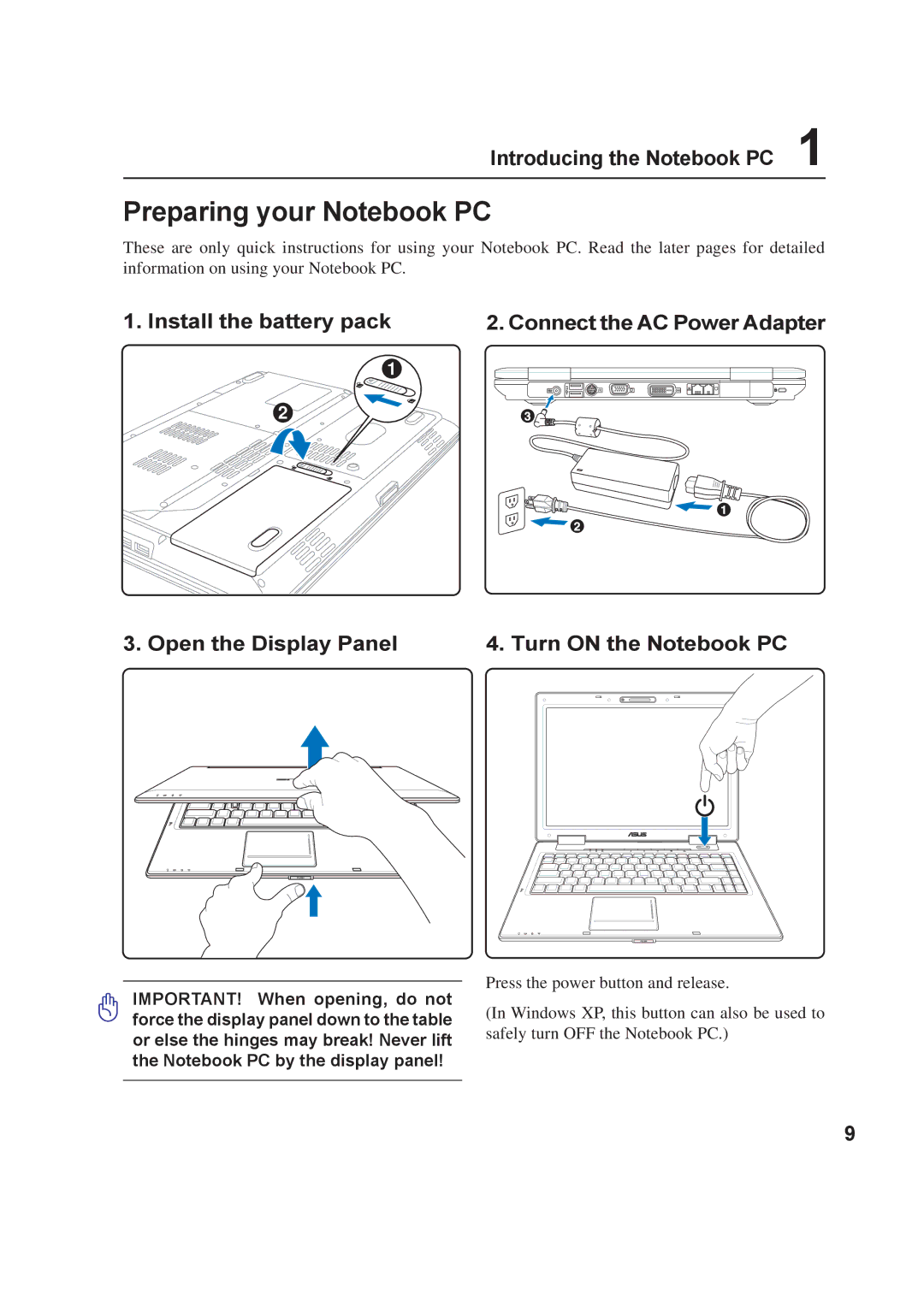 Asus A8F user manual Preparing your Notebook PC 