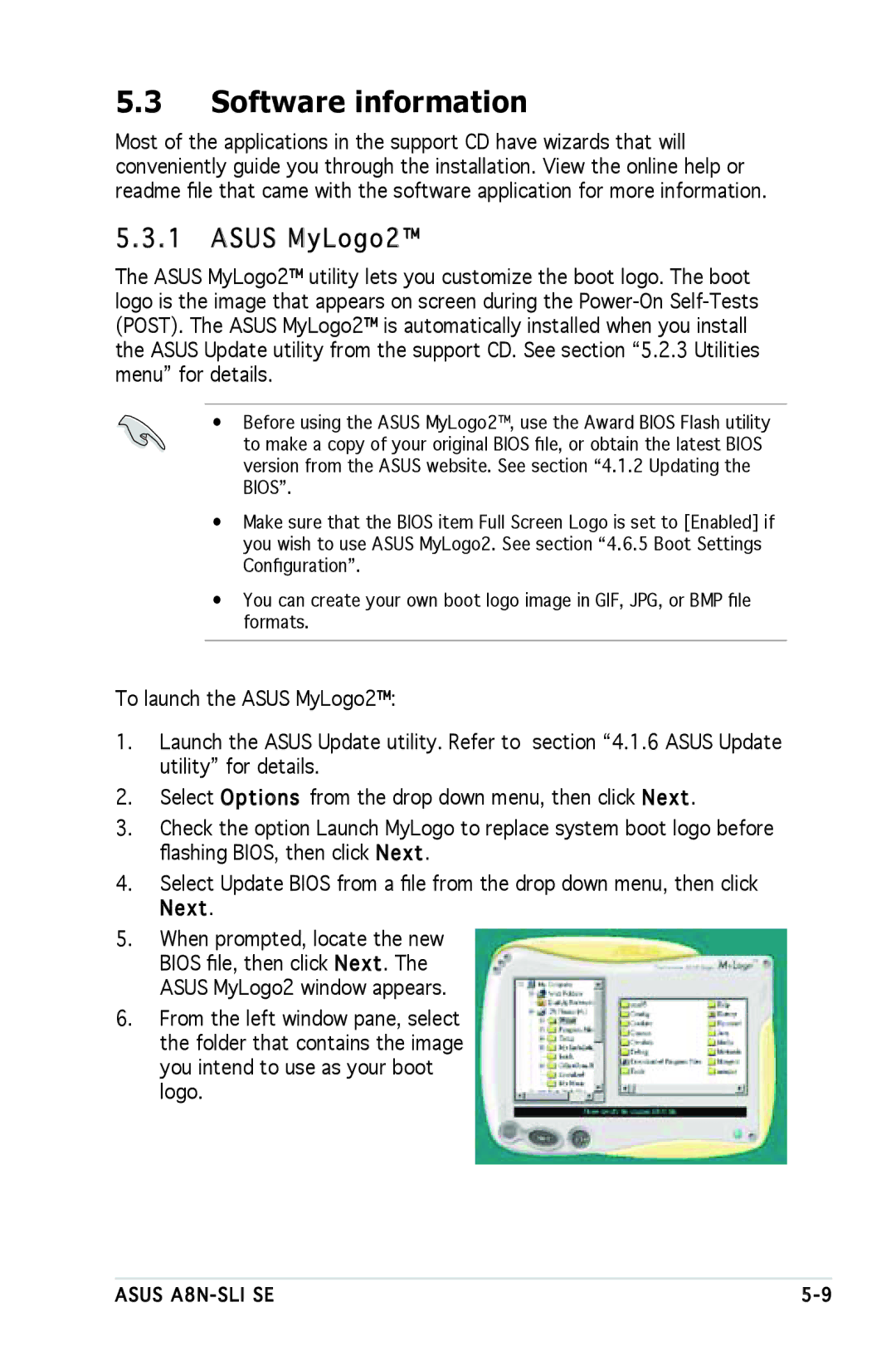 Asus A8N-SLI SE manual Software information, Asus MyLogo2 