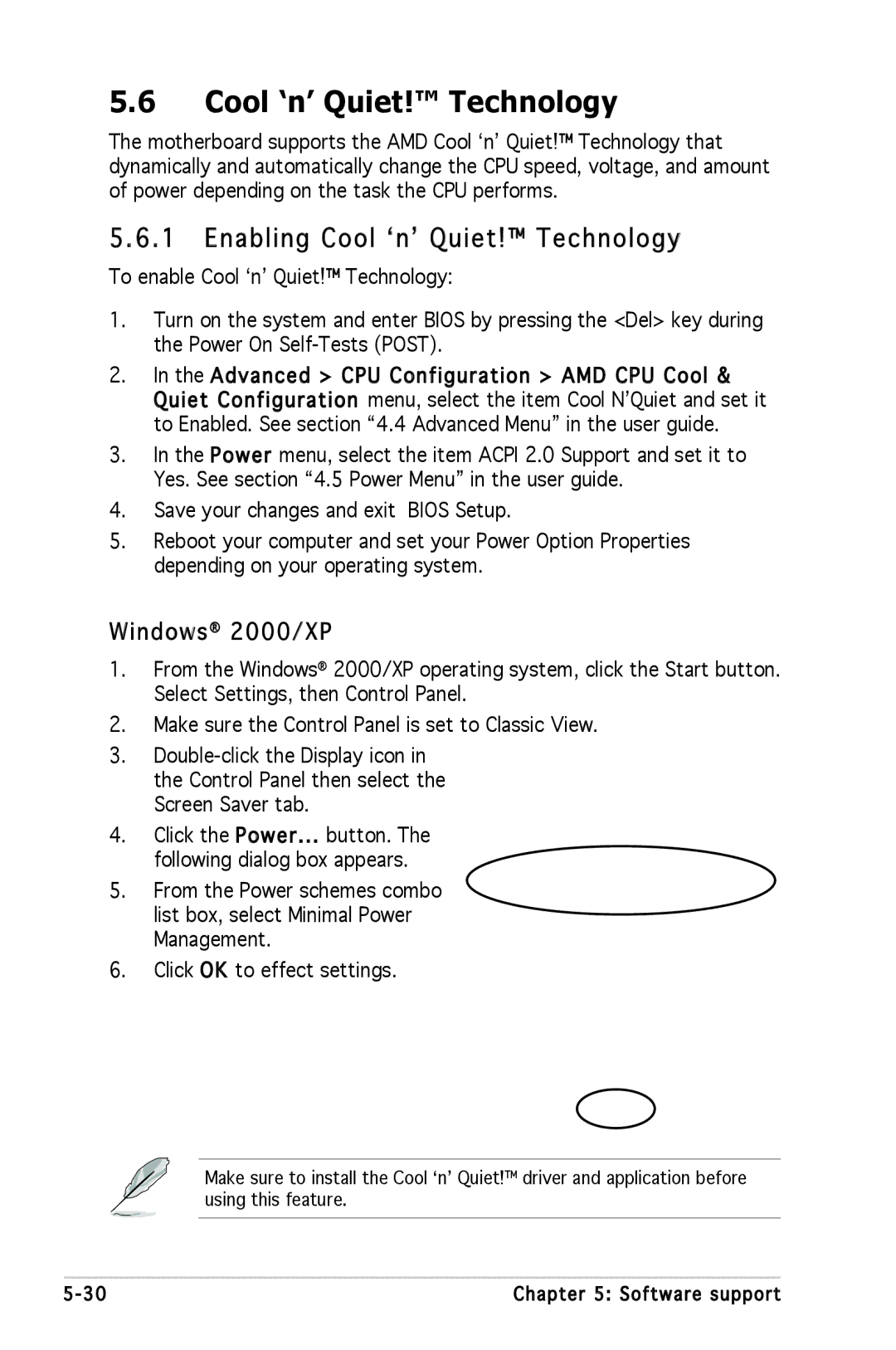 Asus A8N-SLI SE manual Cool ‘n’ Quiet! Technology, Enabling Cool ʻnʼ Quiet! Technology, Windows 2000/XP 