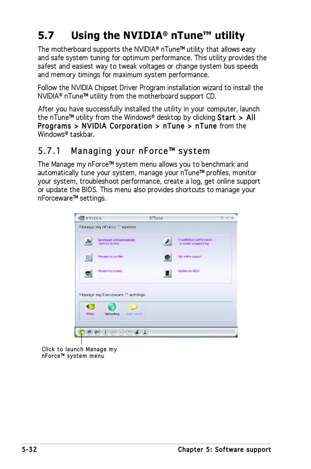 Asus A8N-SLI SE manual Using the Nvidia nTune utility, Managing your nForce system 