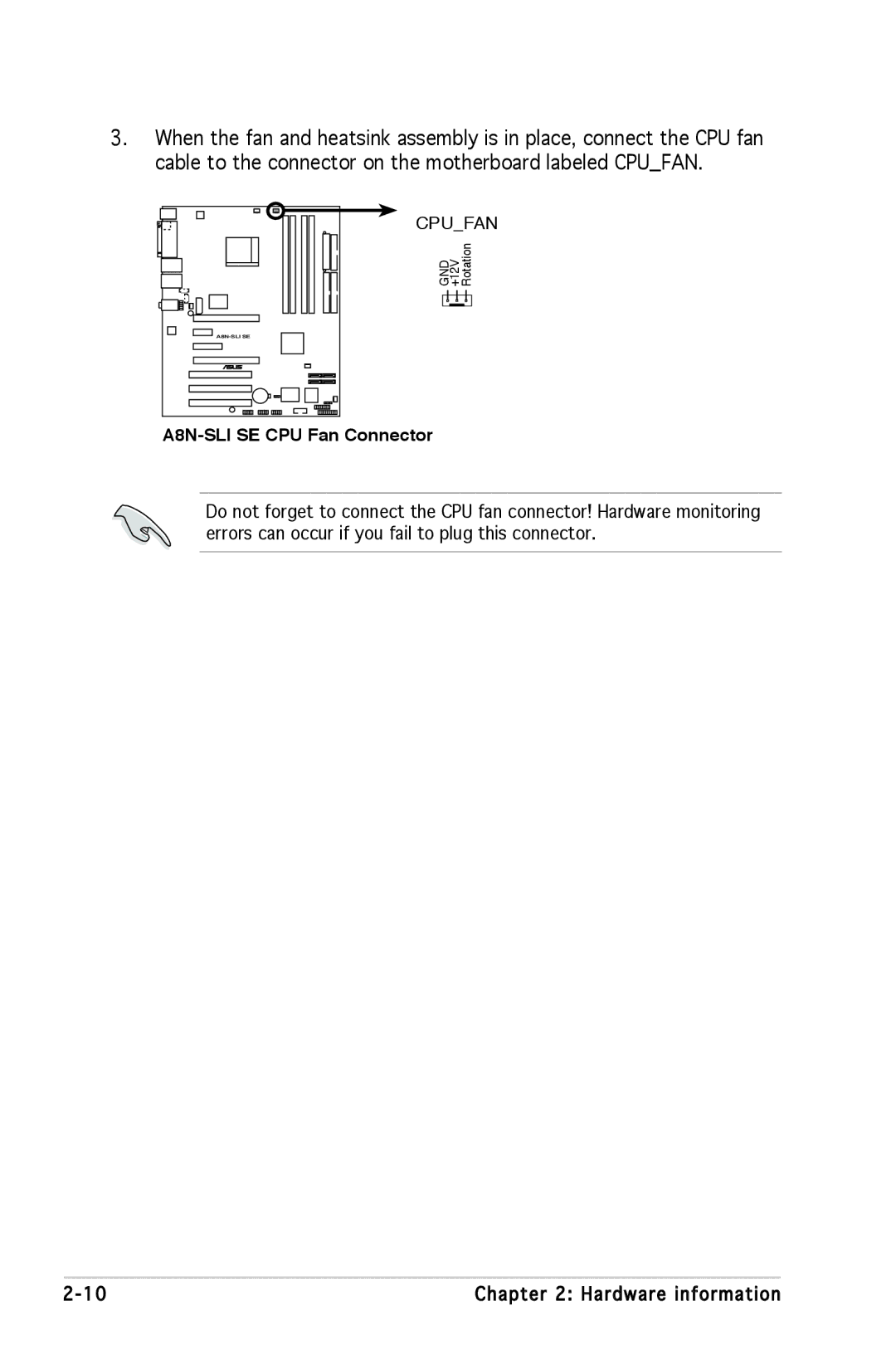 Asus manual A8N-SLI SE CPU Fan Connector 