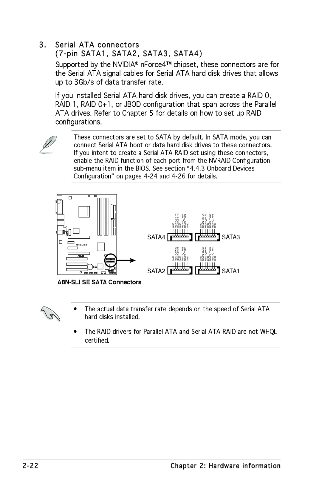 Asus manual A8N-SLI SE Sata Connectors 