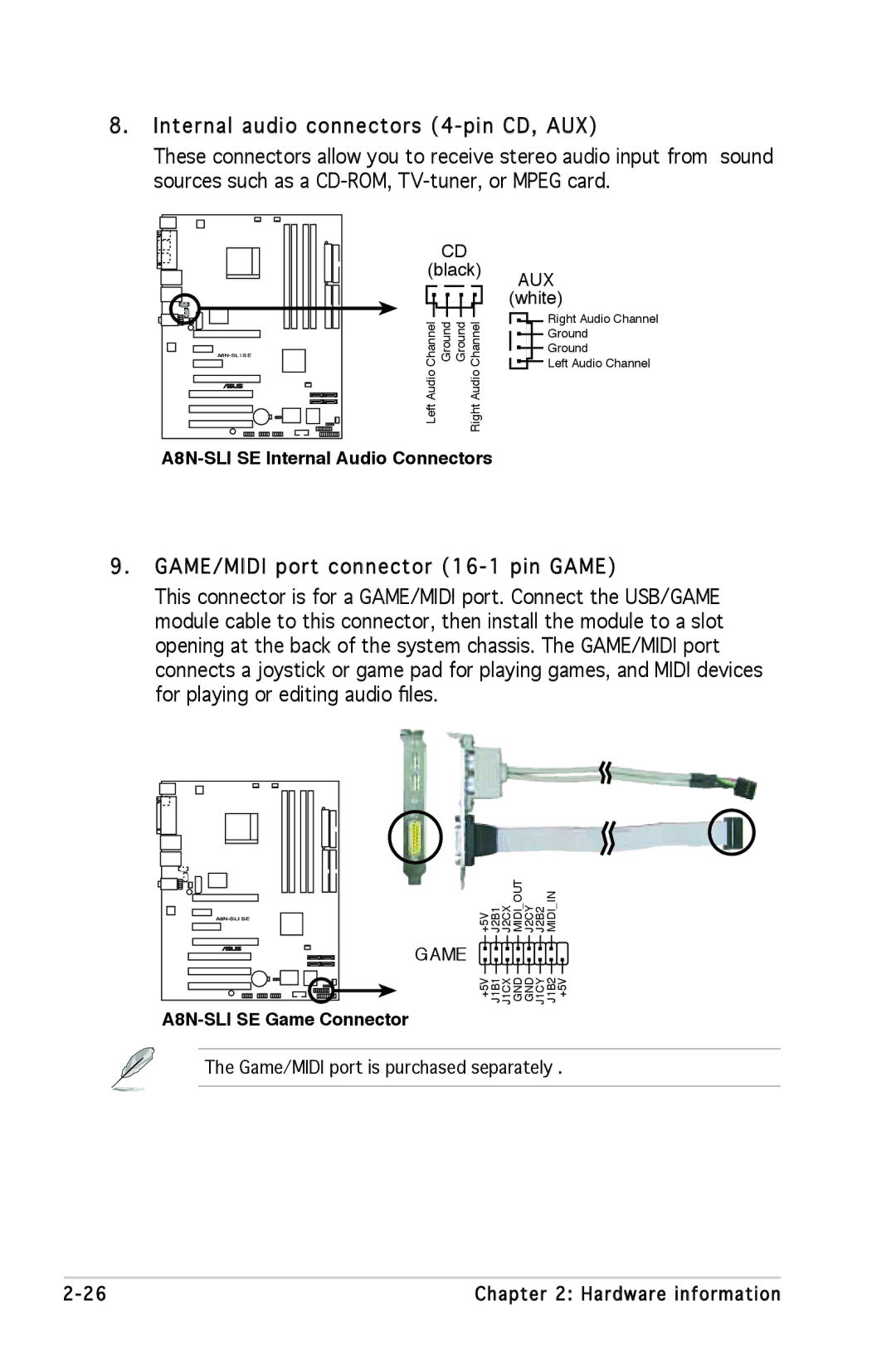 Asus manual A8N-SLI SE Internal Audio Connectors 