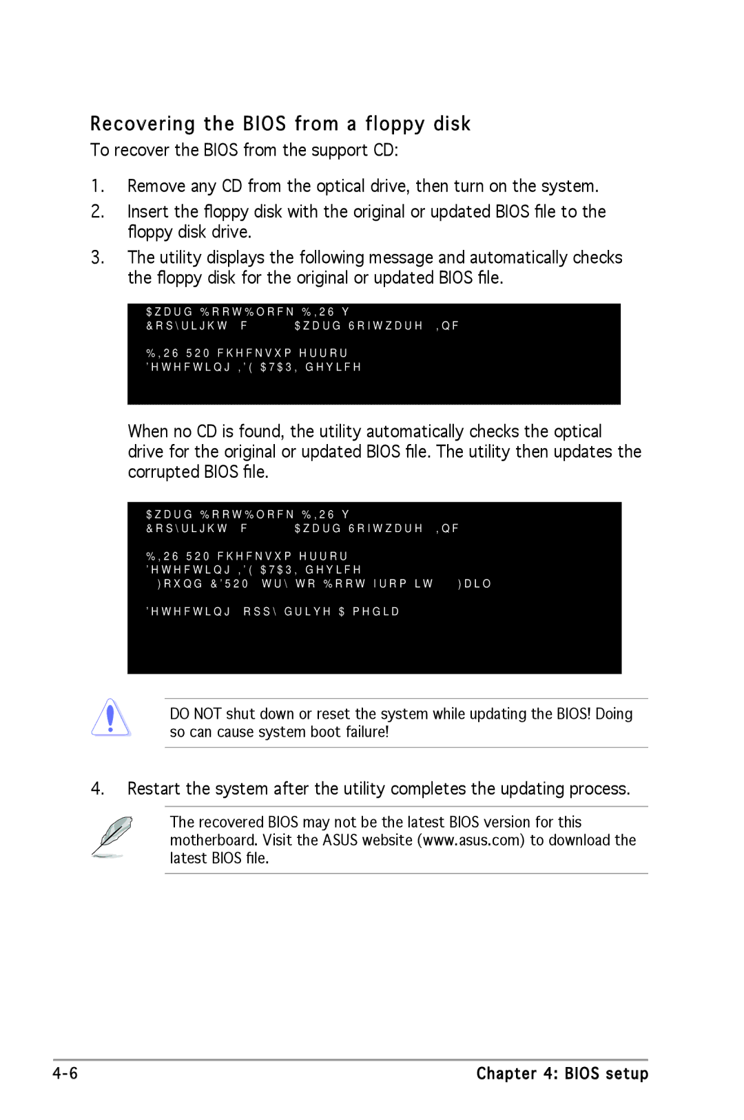 Asus A8N-SLI SE manual Recovering the Bios from a floppy disk 