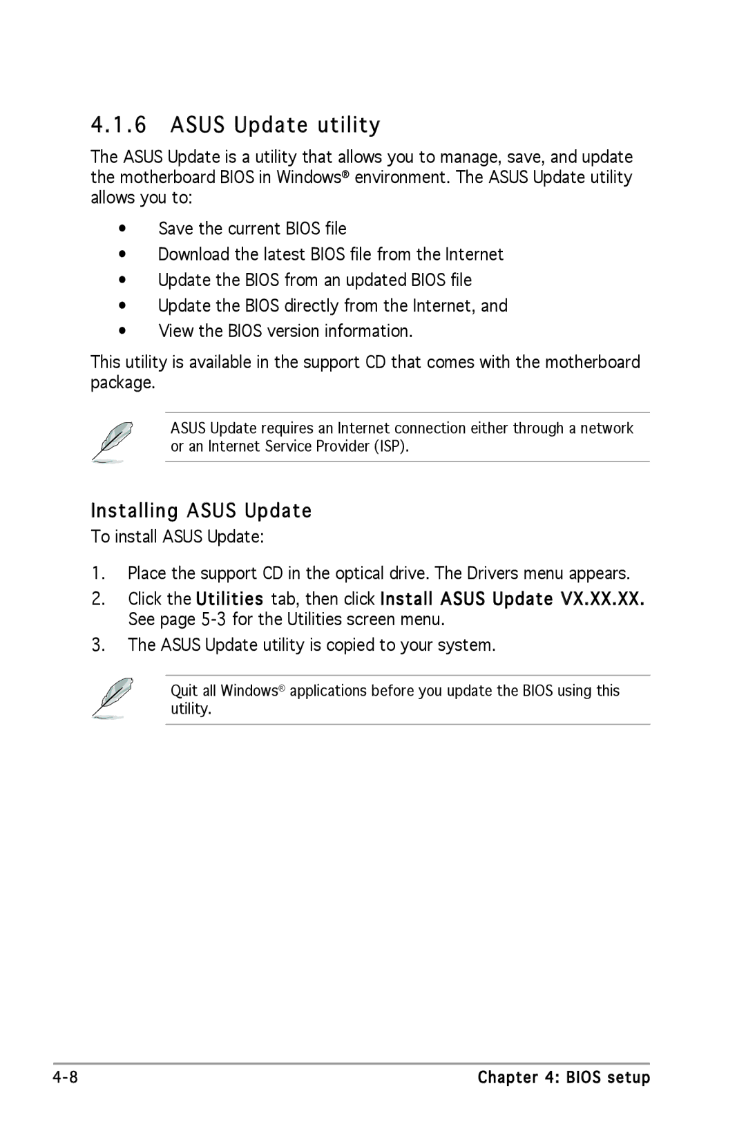 Asus A8N-SLI SE manual Asus Update utility, Installing Asus Update 