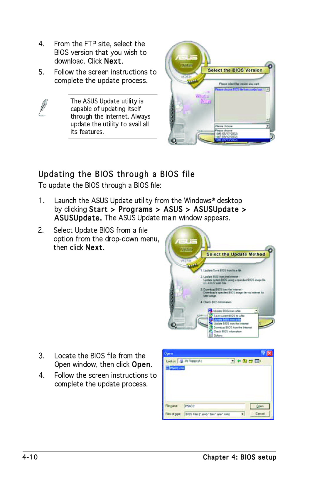 Asus A8N-SLI SE manual Updating the Bios through a Bios file 