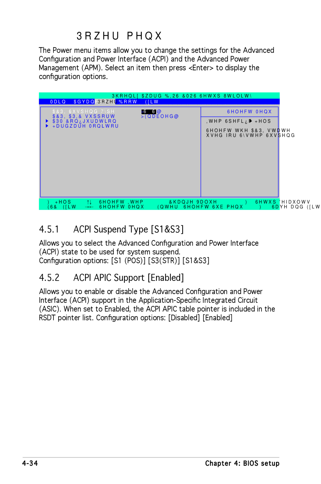 Asus A8N-SLI SE manual Power menu, Acpi Suspend Type S1&S3, Acpi Apic Support Enabled 