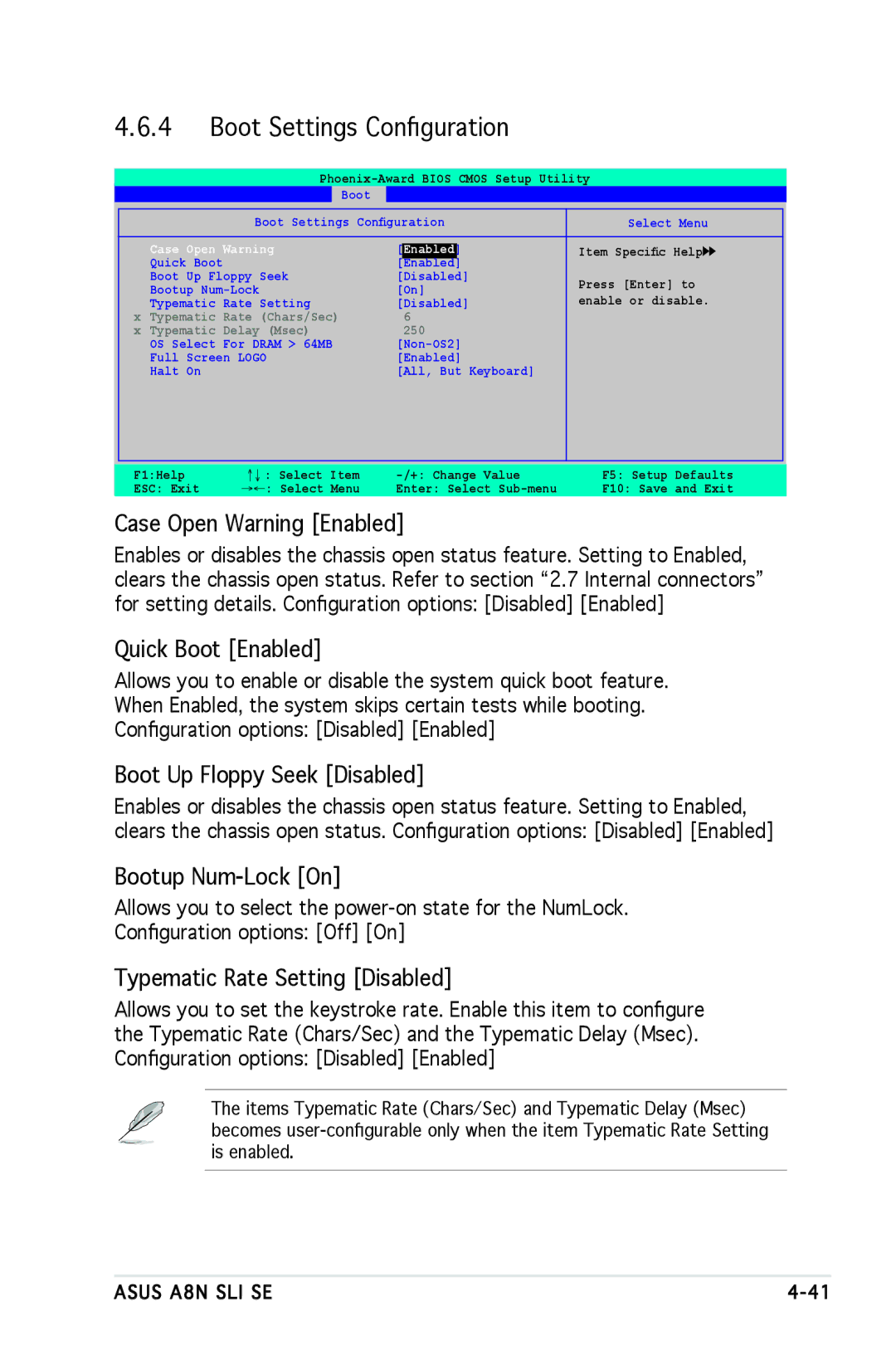 Asus A8N-SLI SE manual Boot Settings Conﬁguration 