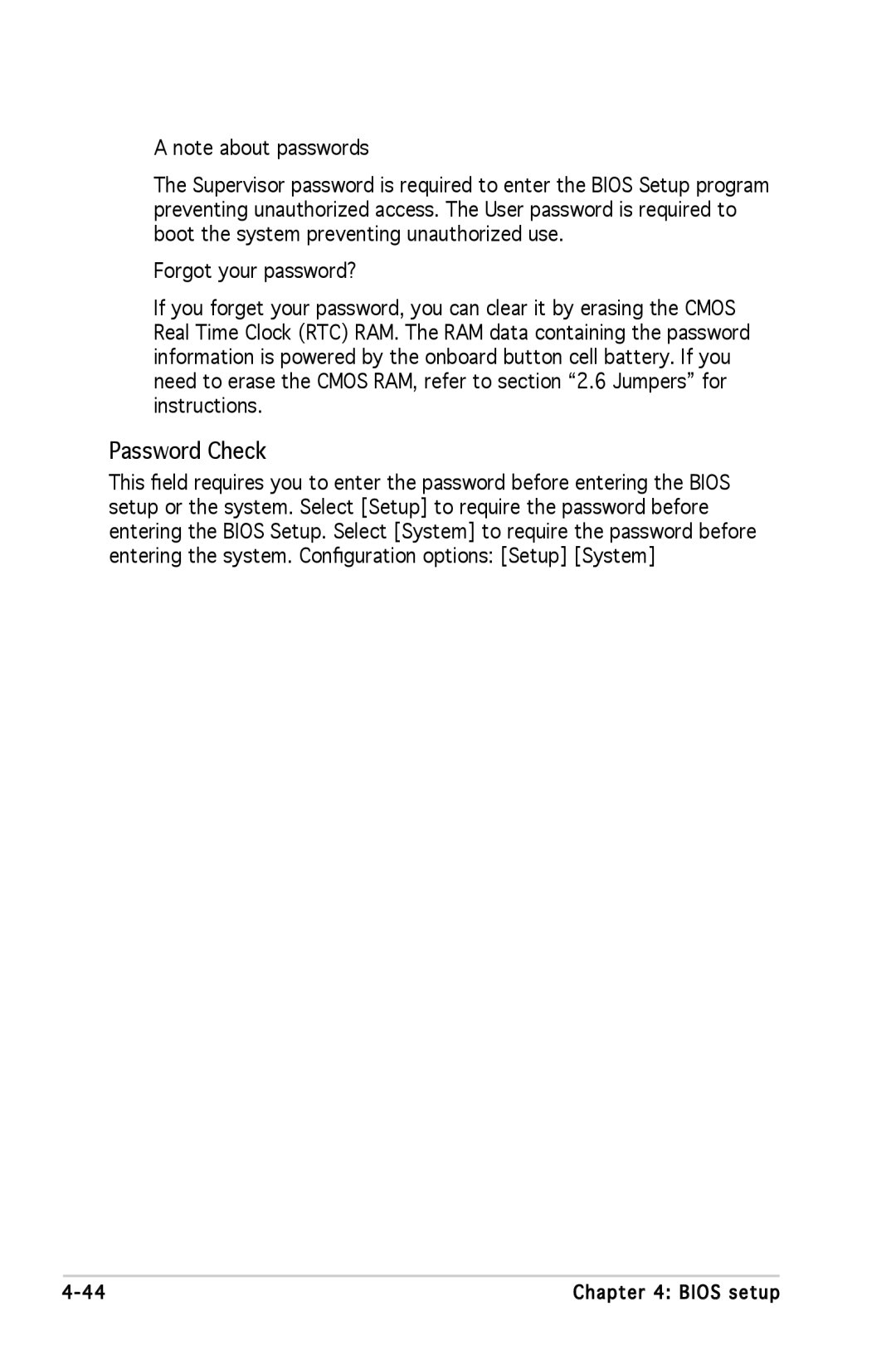 Asus A8N-SLI SE manual Password Check 