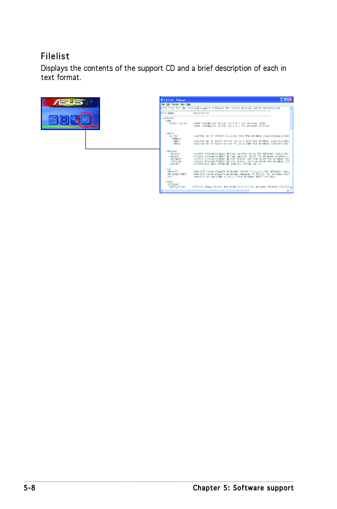 Asus A8N-SLI SE manual Filelist 