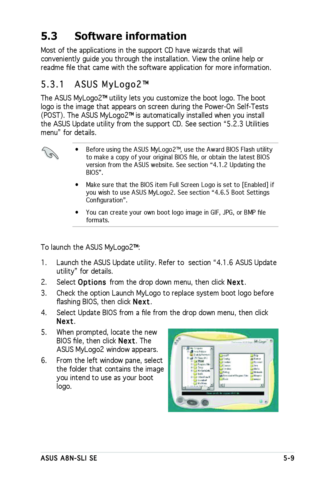 Asus A8N-SLI SE manual Software information, ASUS MyLogo2 
