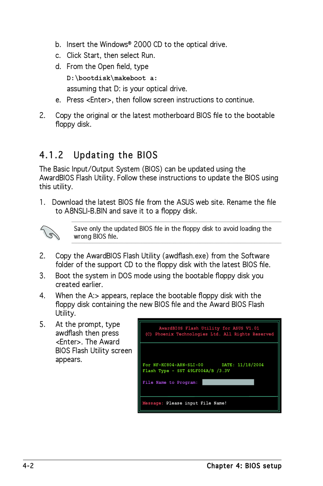 Asus A8N-SLI SE manual Updating the BIOS 