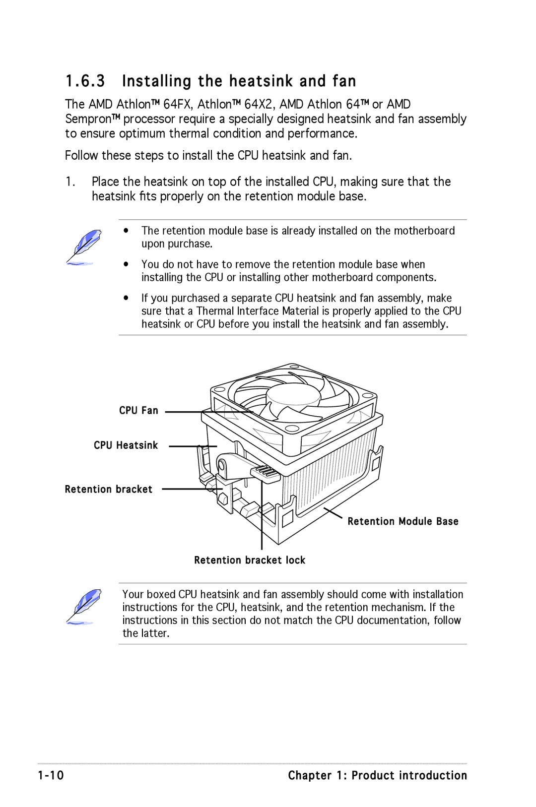 Asus A8V-VM manual Installing the heatsink and fan 