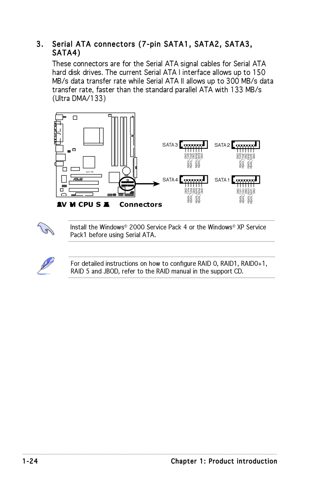 Asus manual A8V-VM CPU Sata Connectors 