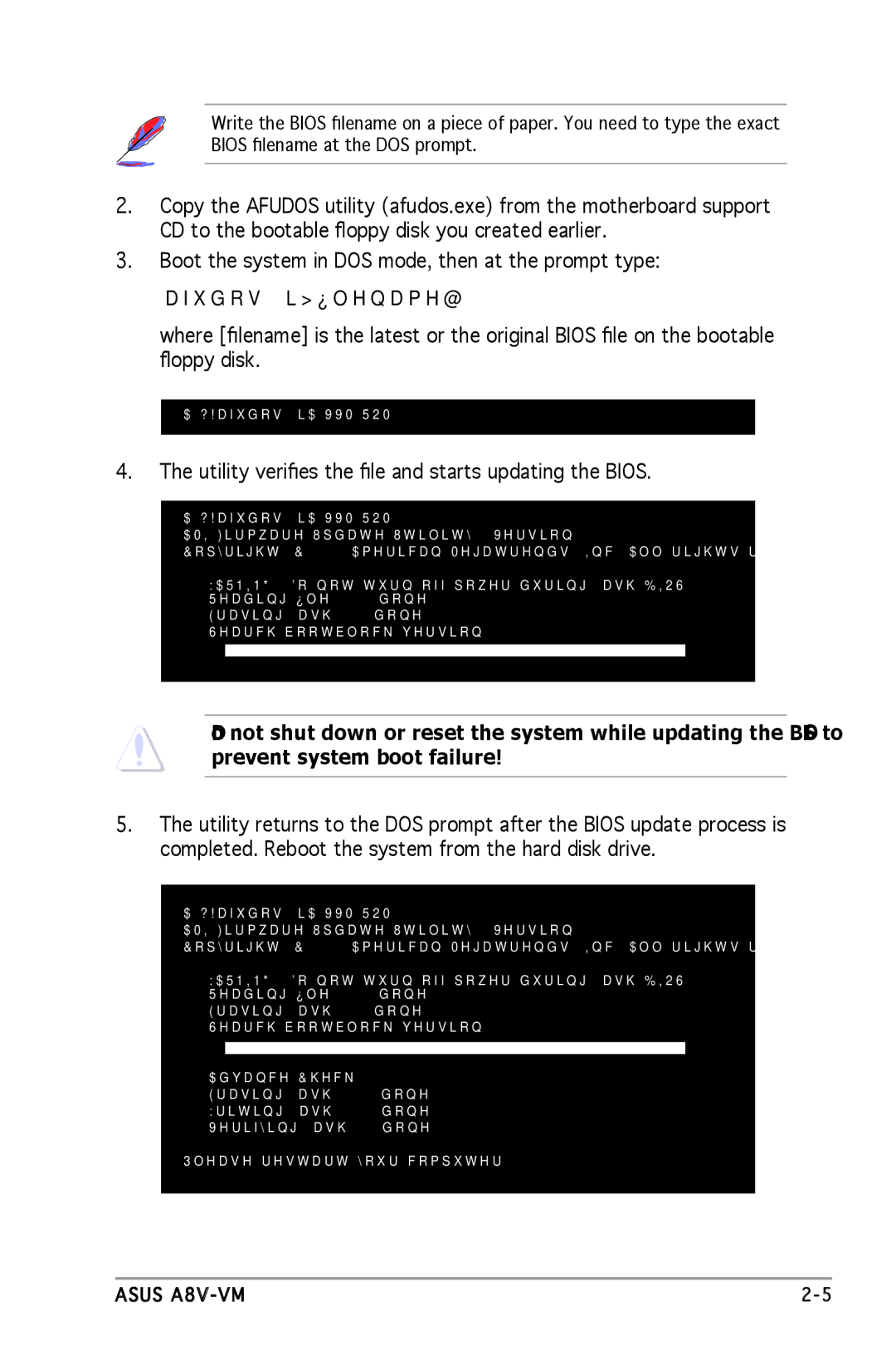 Asus A8V-VM manual Utility verifies the file and starts updating the Bios 