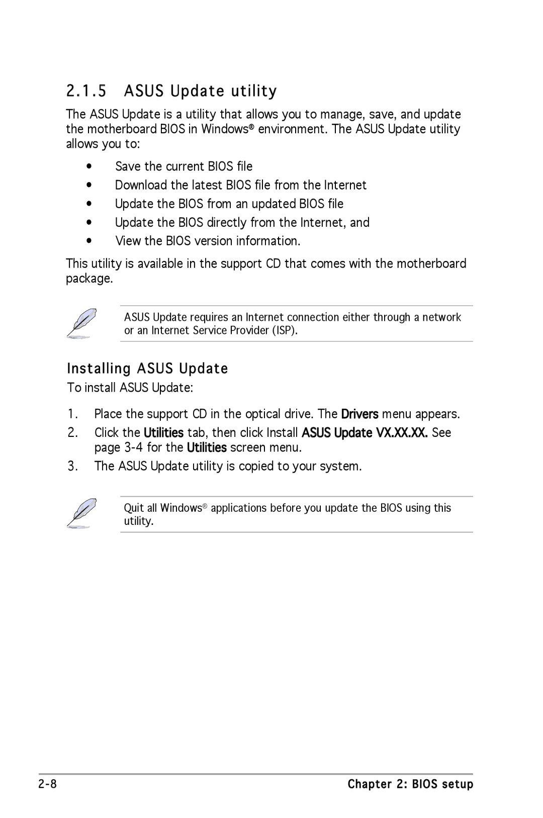 Asus A8V-VM manual Asus Update utility, Installing Asus Update 