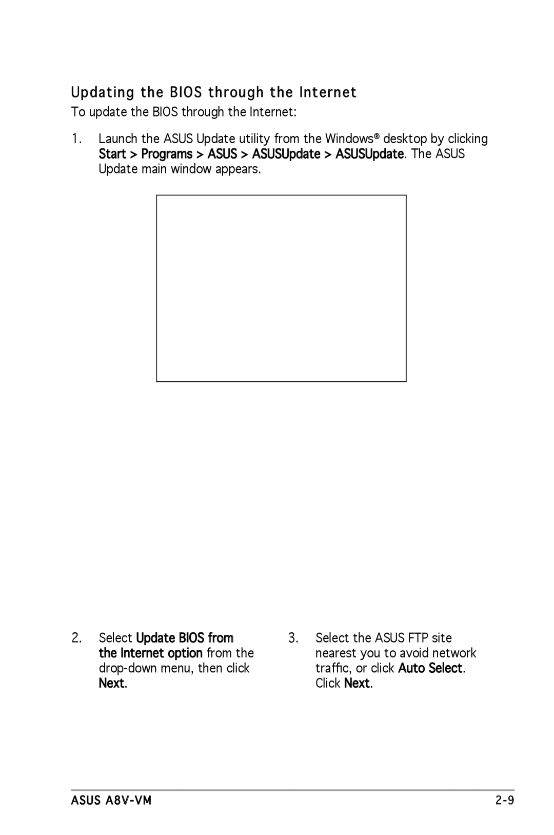 Asus A8V-VM manual Updating the Bios through the Internet 