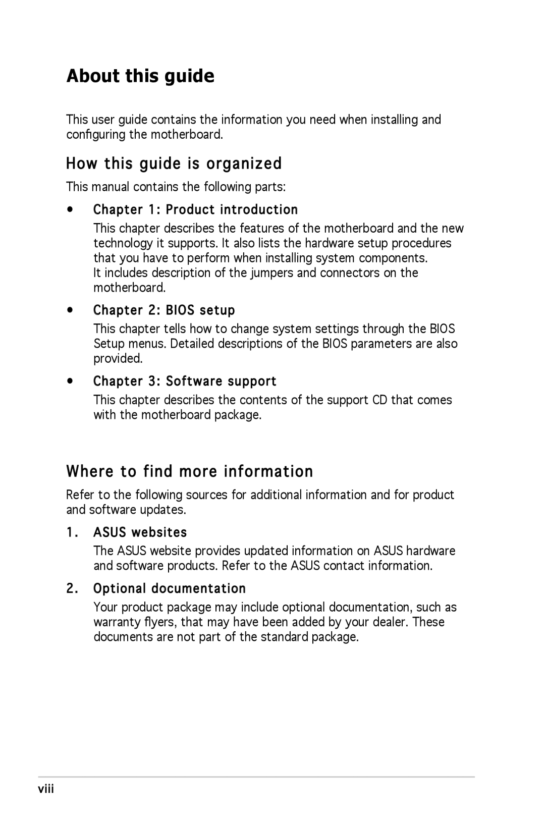 Asus A8V-VM manual About this guide, How this guide is organized, Where to find more information 