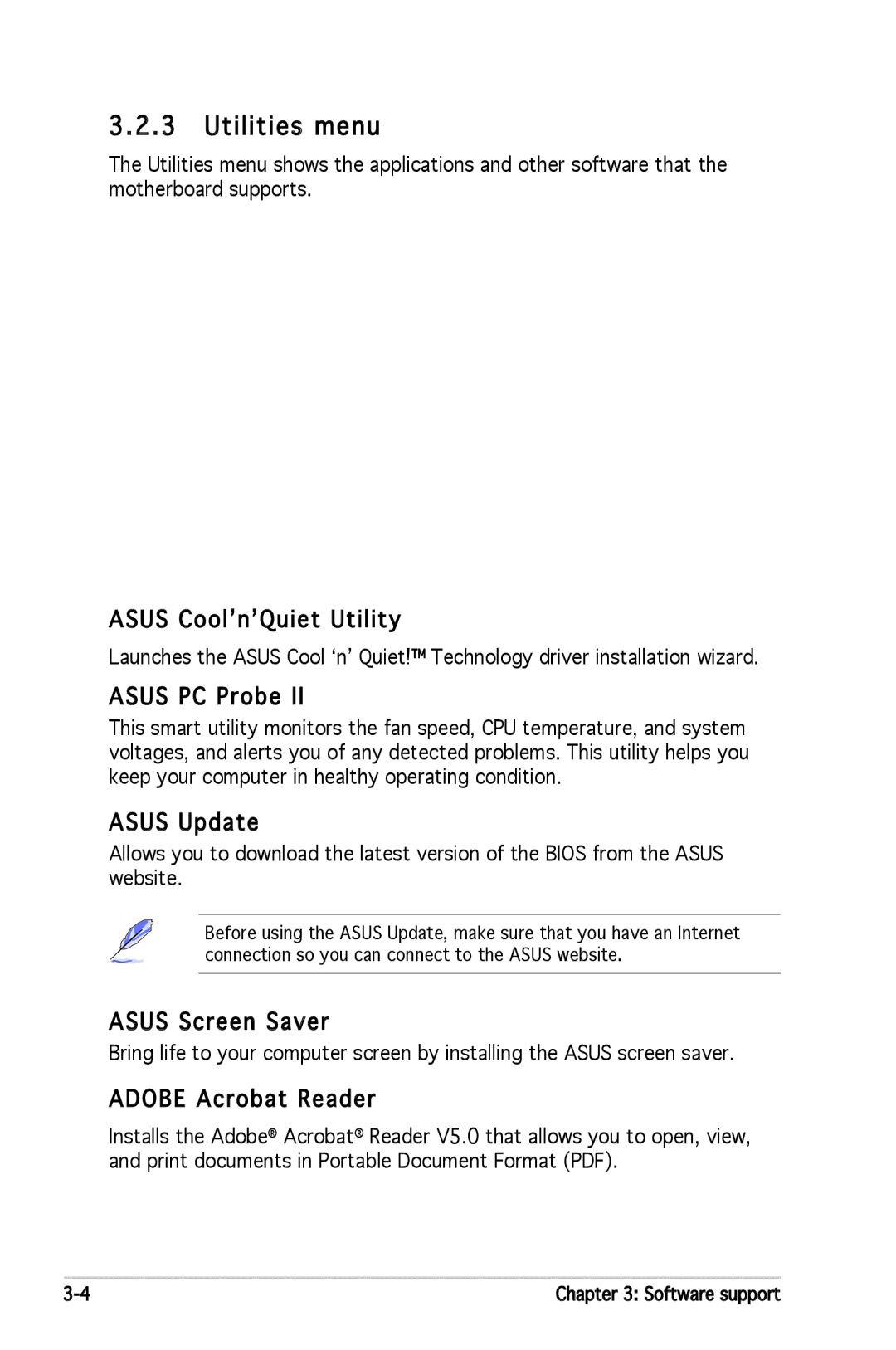 Asus A8V-VM manual Utilities menu 