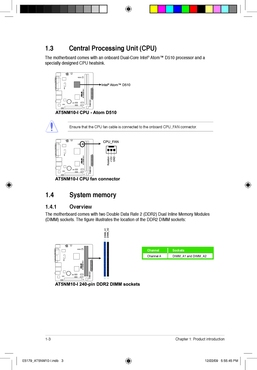 Asus AT5NM10T-I manual Central Processing Unit CPU, System memory, Overview 