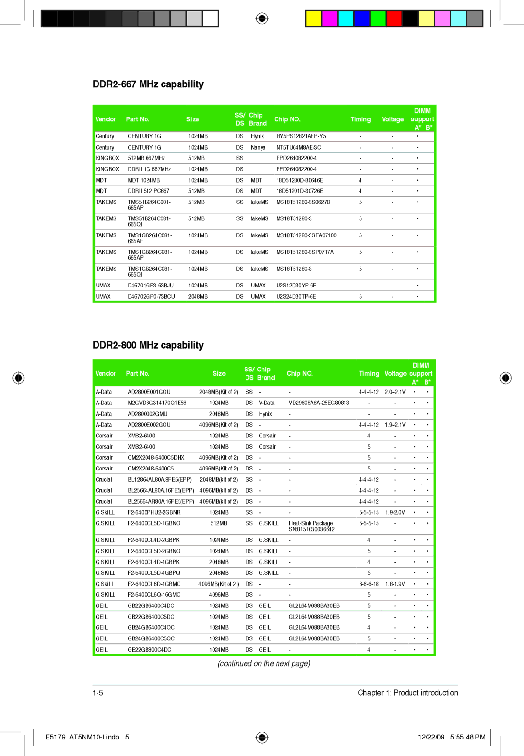 Asus AT5NM10T-I manual DDR2-800 MHz capability, DS Brand 