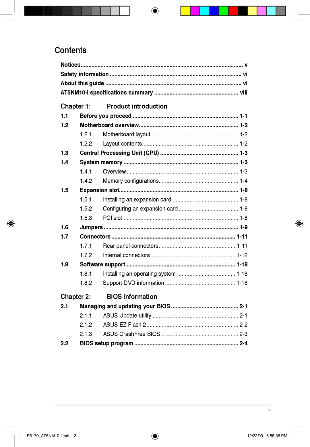 Asus AT5NM10T-I manual Contents 