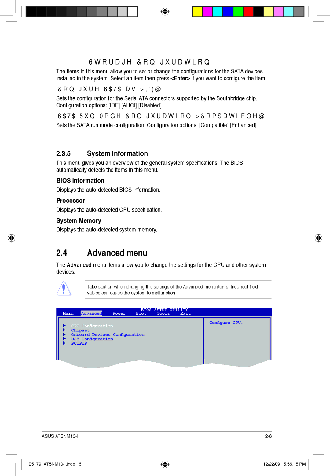 Asus AT5NM10T-I manual Advanced menu, Storage Configuration, System Information 