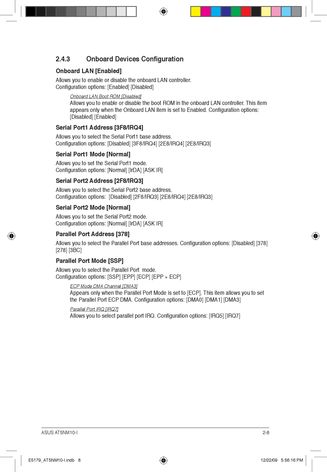 Asus AT5NM10T-I manual Onboard Devices Configuration 