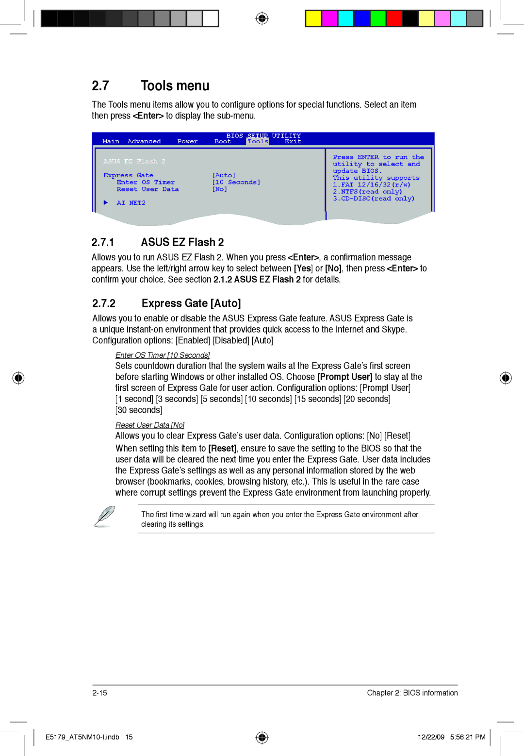 Asus AT5NM10T-I manual Tools menu, Express Gate Auto 