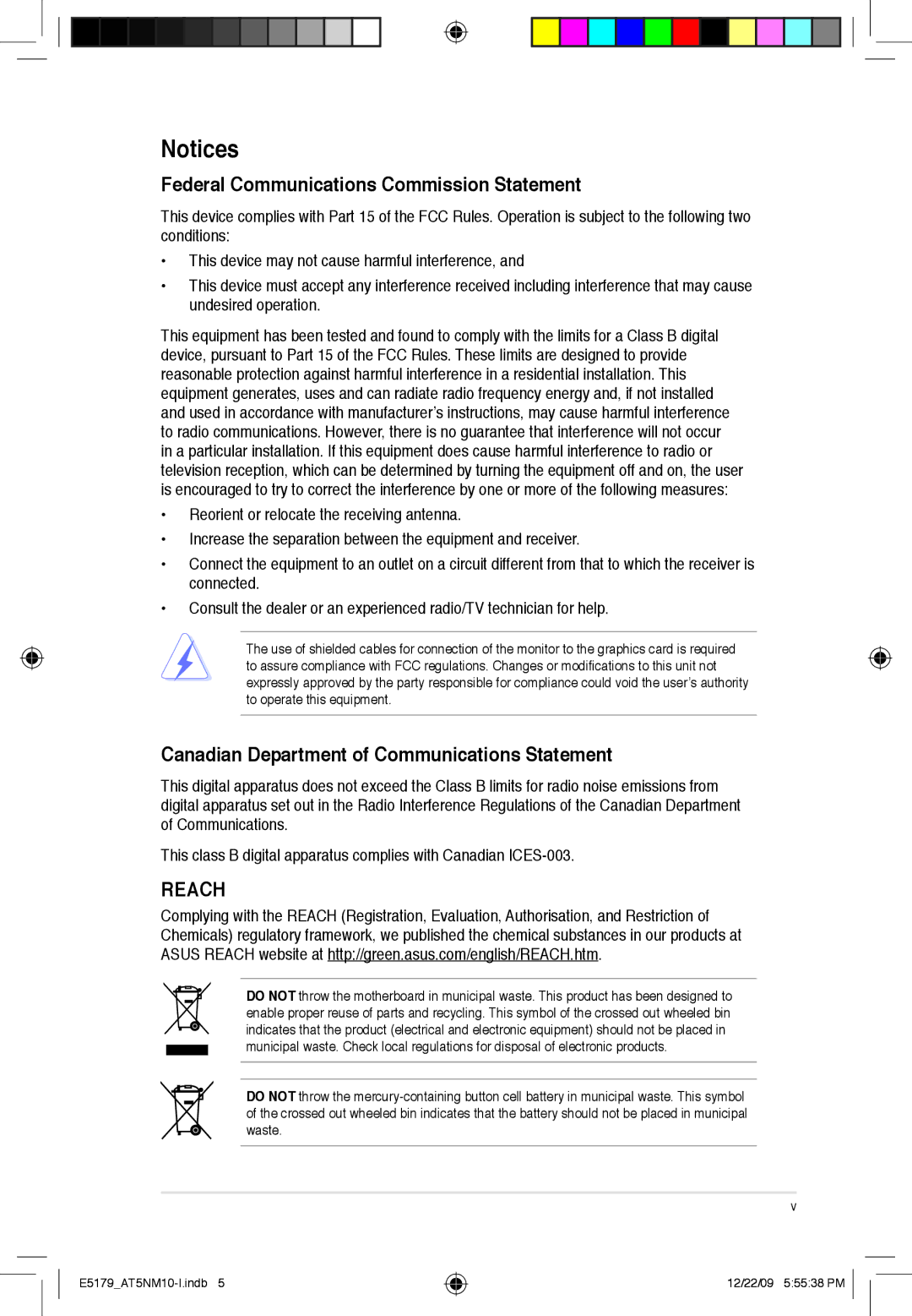 Asus AT5NM10T-I manual Federal Communications Commission Statement, Canadian Department of Communications Statement 