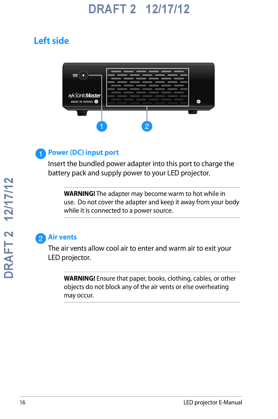 Asus B1M manual Left side, Power DC input port 