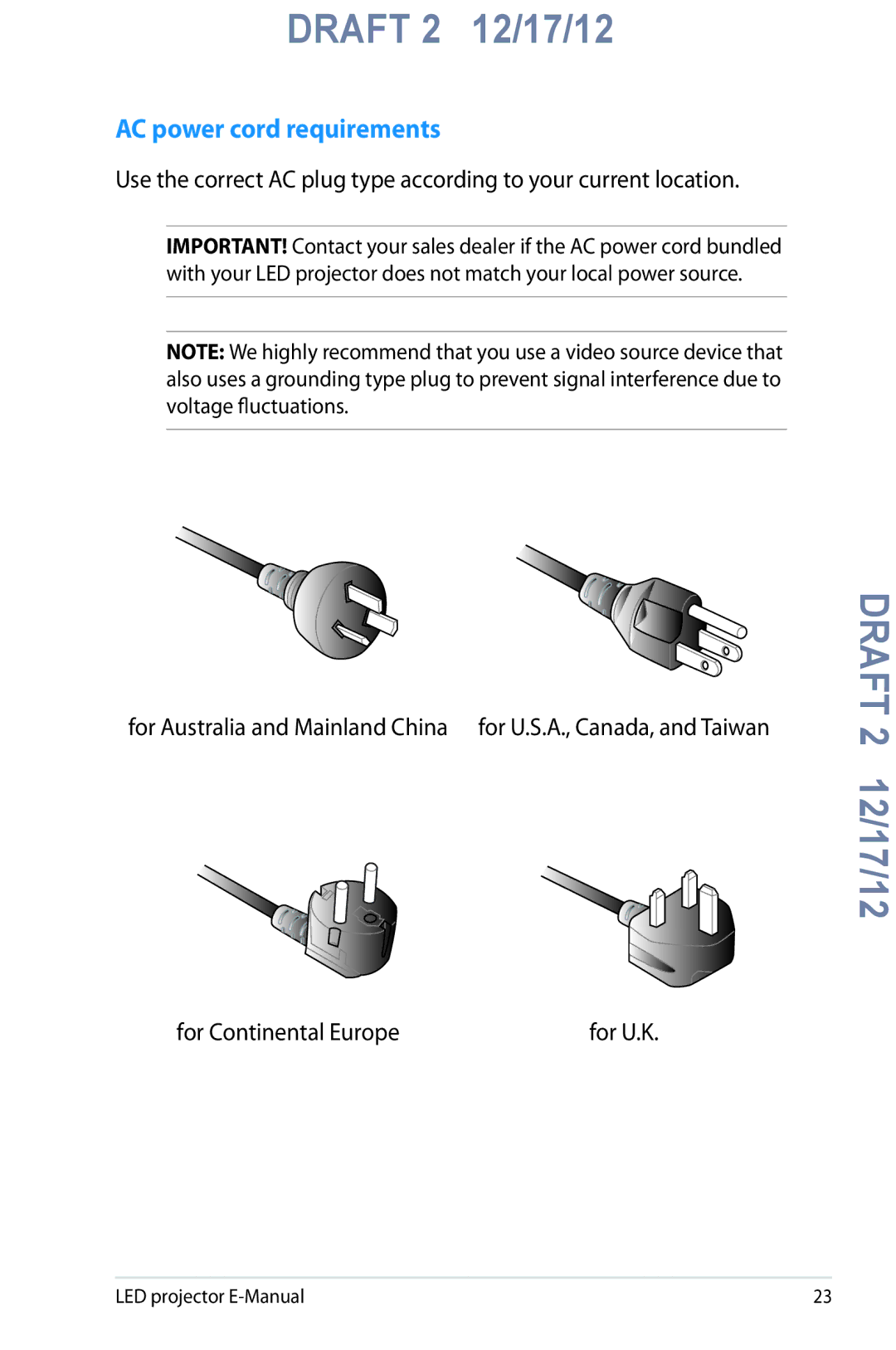 Asus B1M manual AC power cord requirements 