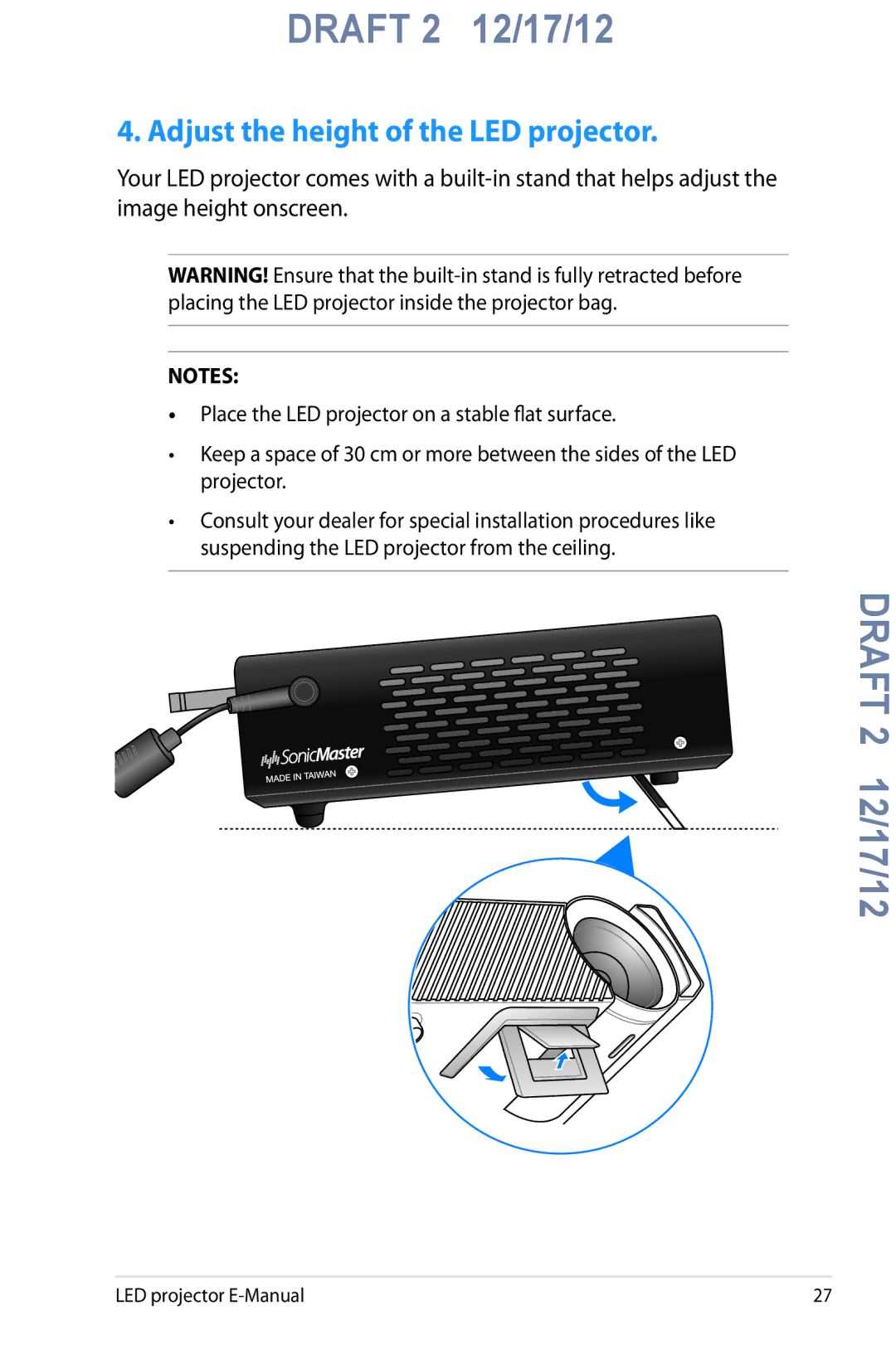 Asus B1M manual Adjust the height of the LED projector 