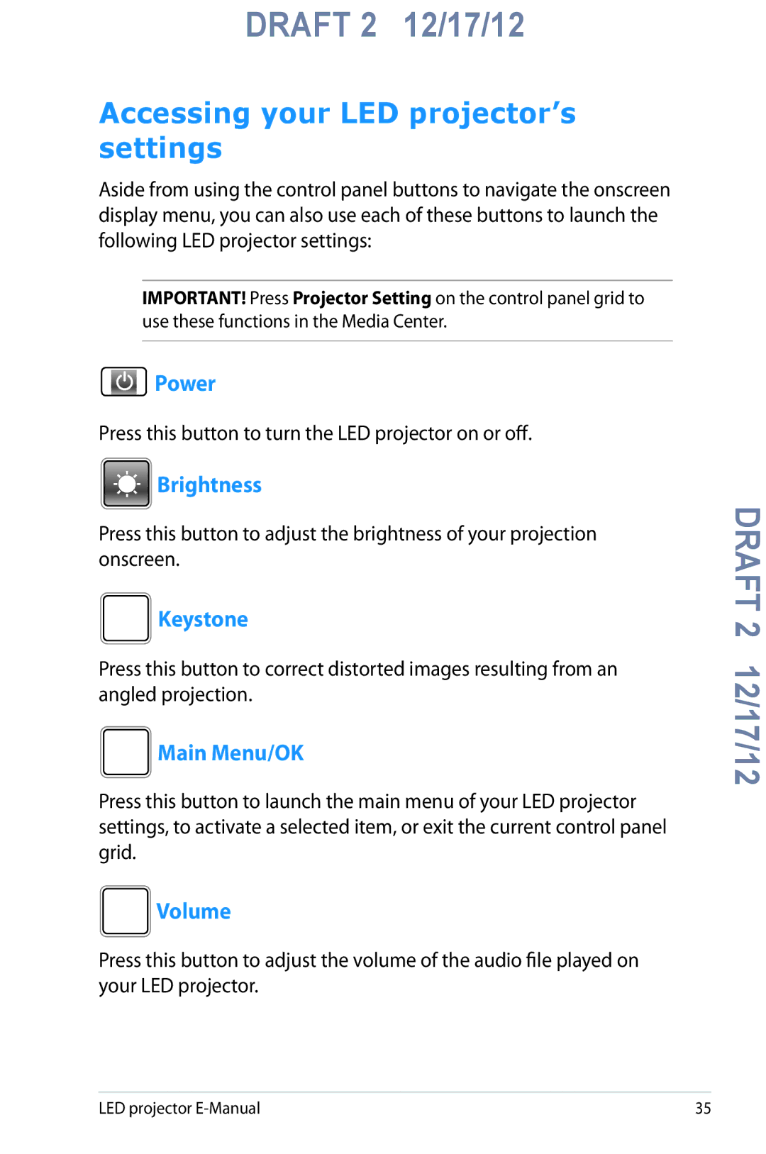 Asus B1M manual Accessing your LED projector’s settings 