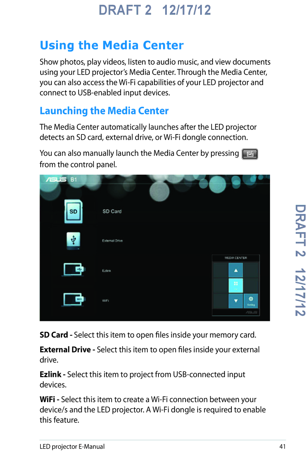 Asus B1M manual Using the Media Center, Launching the Media Center 