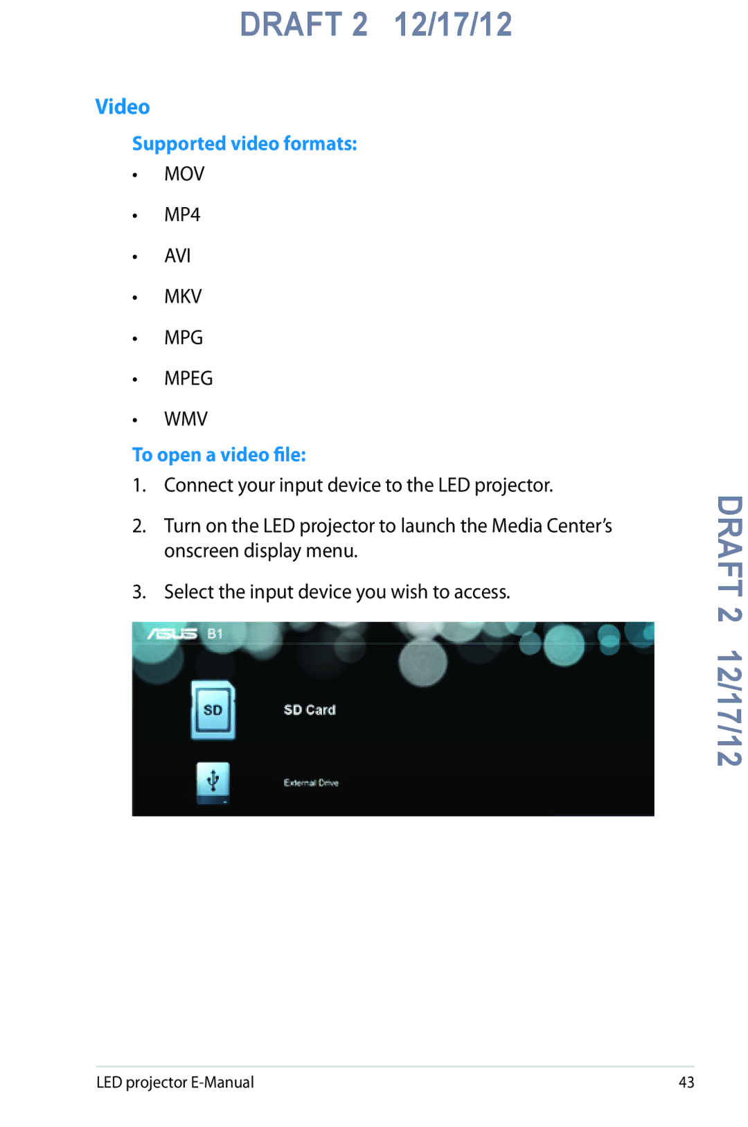 Asus B1M manual Video, Supported video formats, To open a video file 