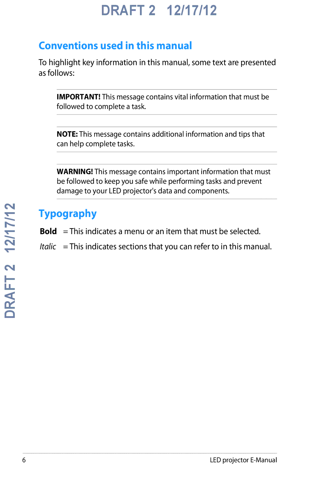 Asus B1M Conventions used in this manual, Typography 