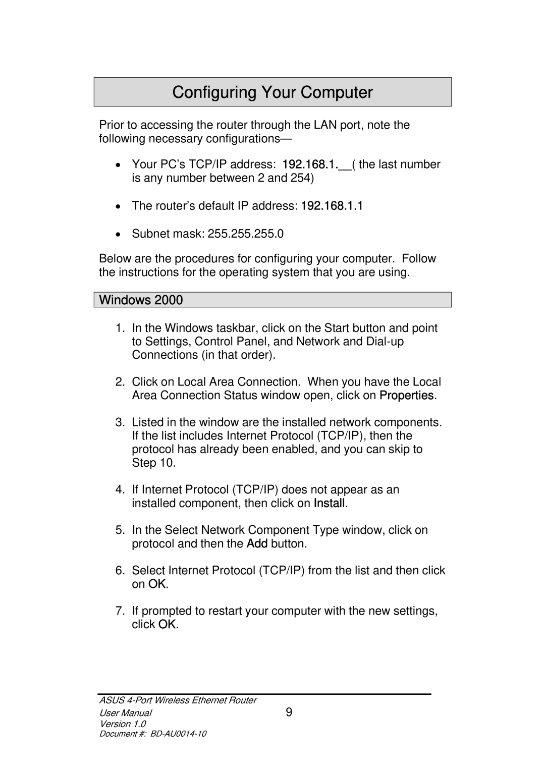 Asus BD-AU0014-10 user manual Configuring Your Computer, Windows 