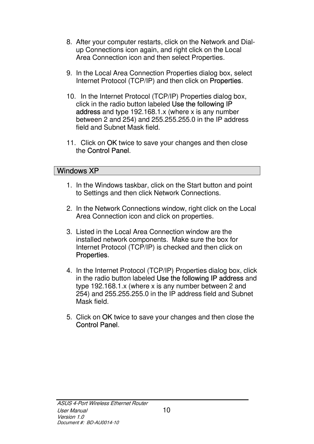 Asus BD-AU0014-10 user manual Windows XP 