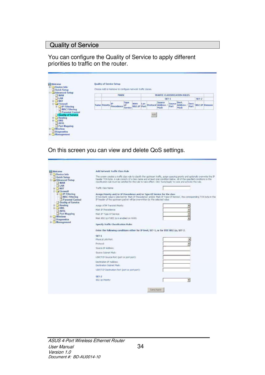 Asus BD-AU0014-10 user manual Quality of Service 