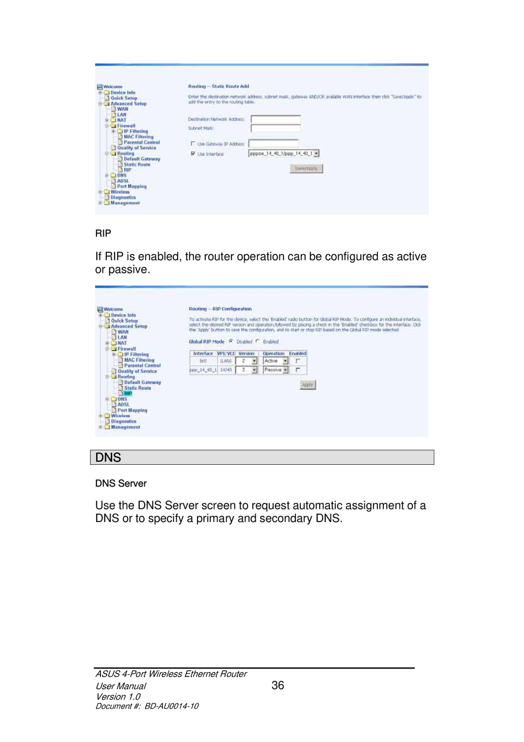 Asus BD-AU0014-10 user manual Dns 