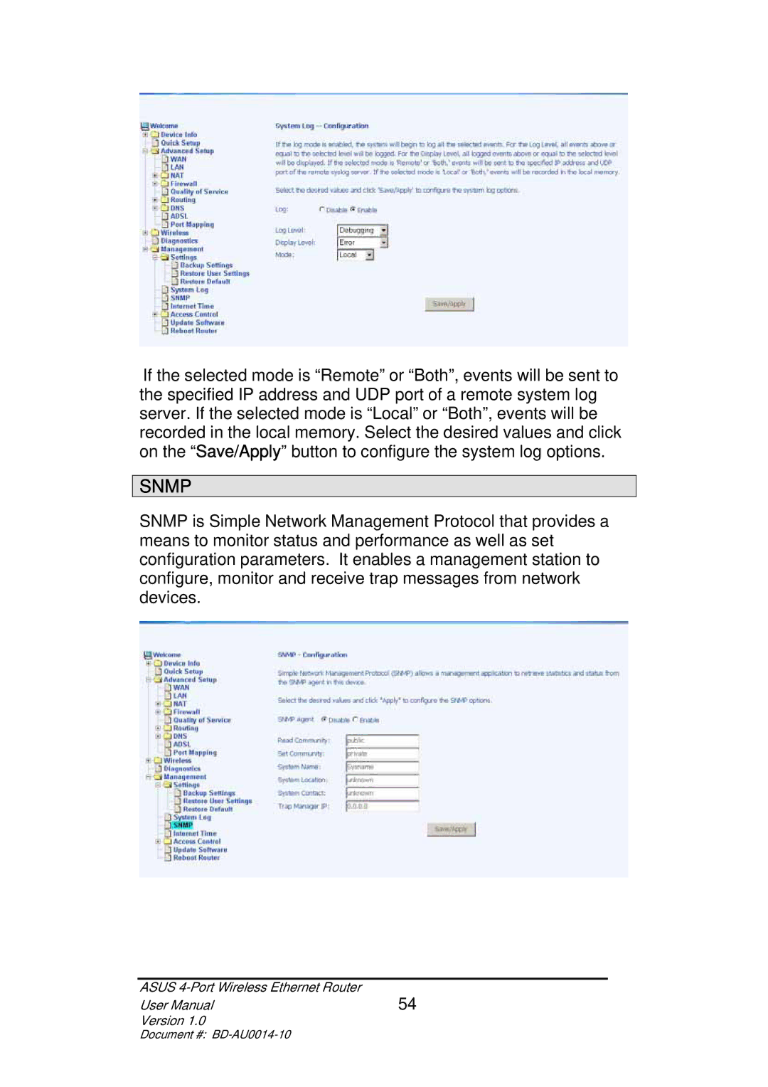 Asus BD-AU0014-10 user manual Snmp 