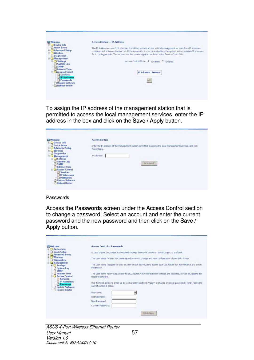 Asus BD-AU0014-10 user manual Passwords 