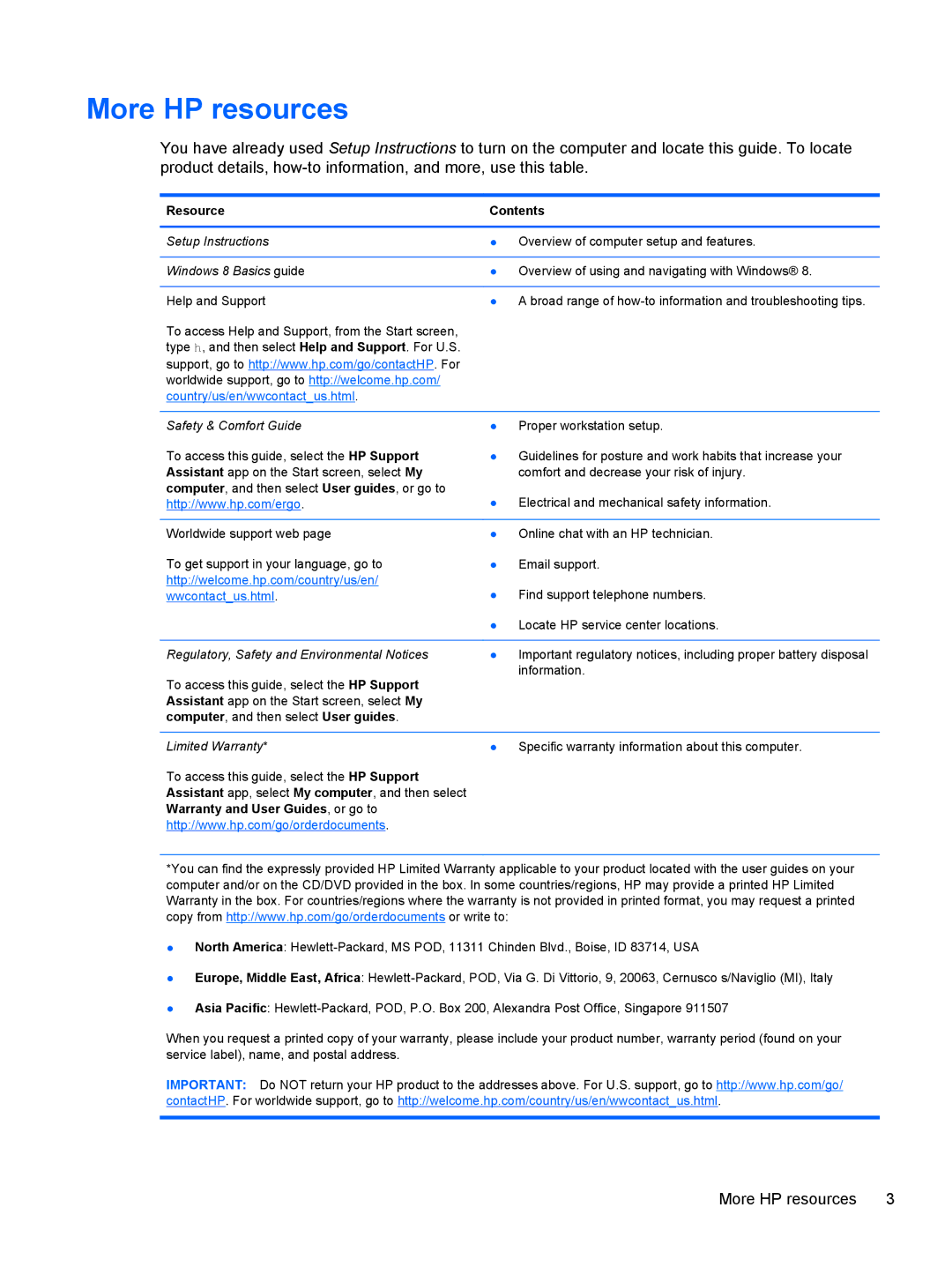 Asus 14-b013nr C2K07UA, C2K07UAABA, C2K91UA#ABA manual More HP resources, Resource Contents 