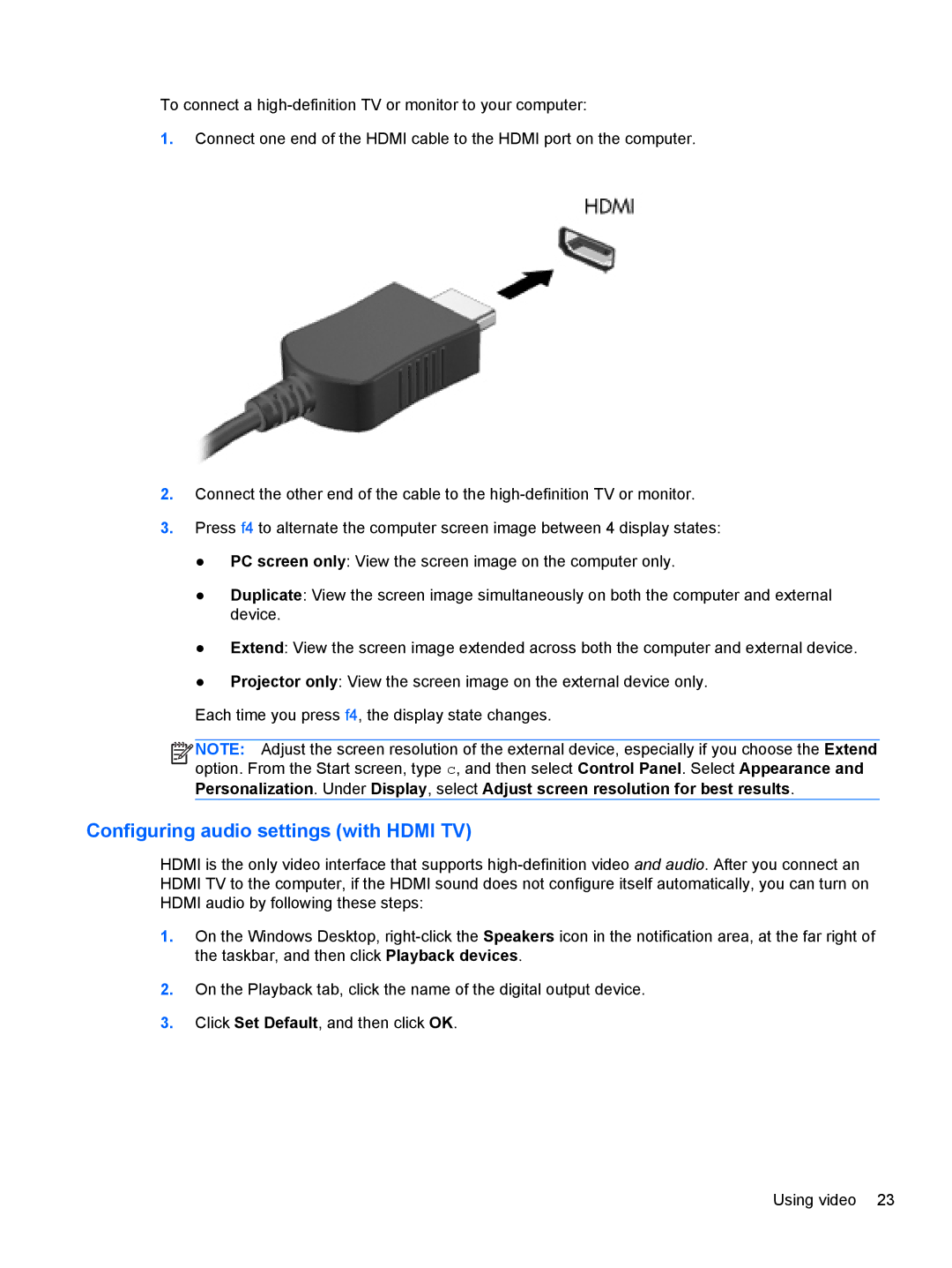 Asus 14-b013nr C2K07UA, C2K07UAABA, C2K91UA#ABA manual Configuring audio settings with Hdmi TV 