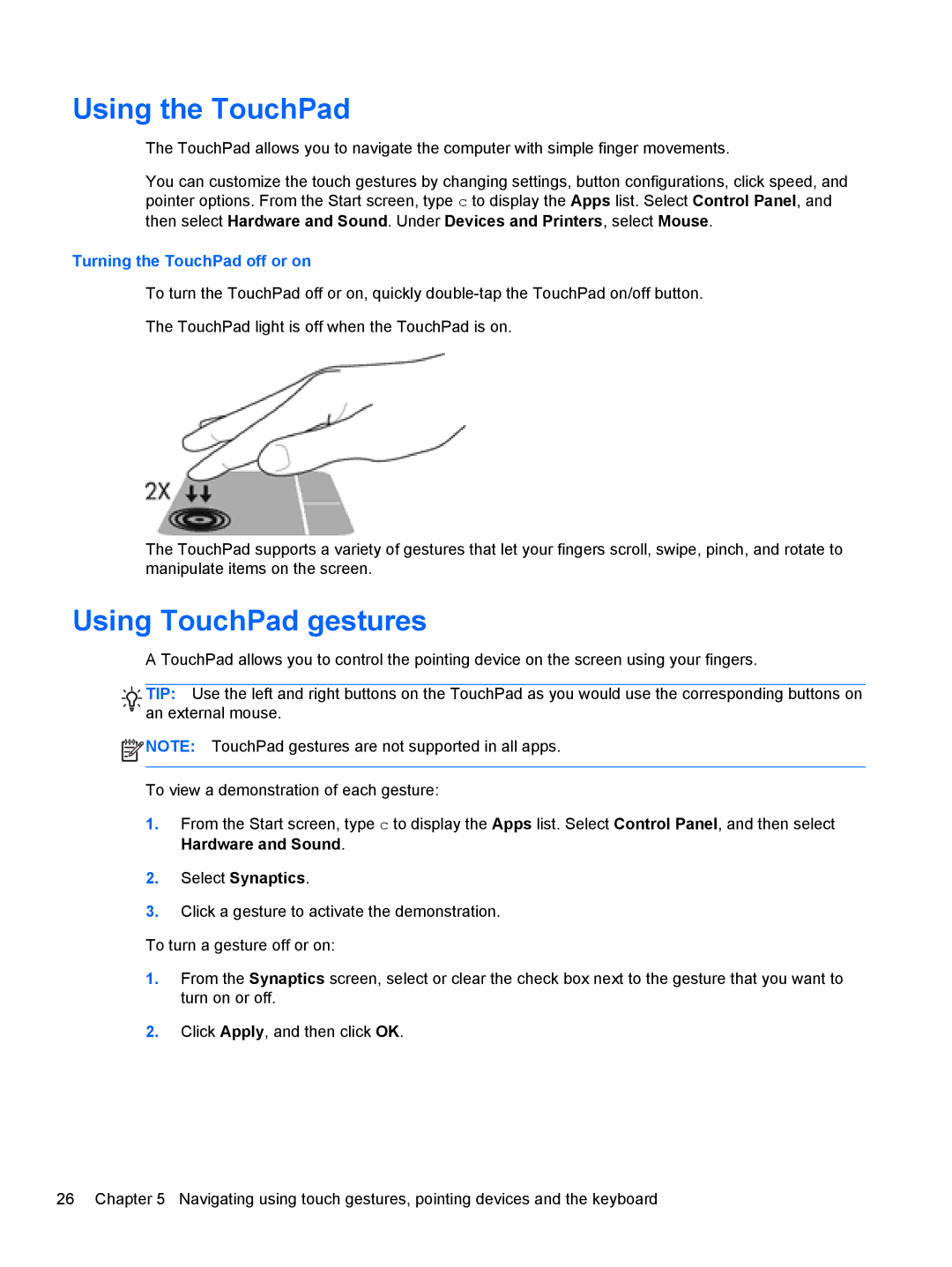 Asus C2K91UA#ABA, C2K07UAABA, 14-b013nr C2K07UA manual Using the TouchPad, Using TouchPad gestures 