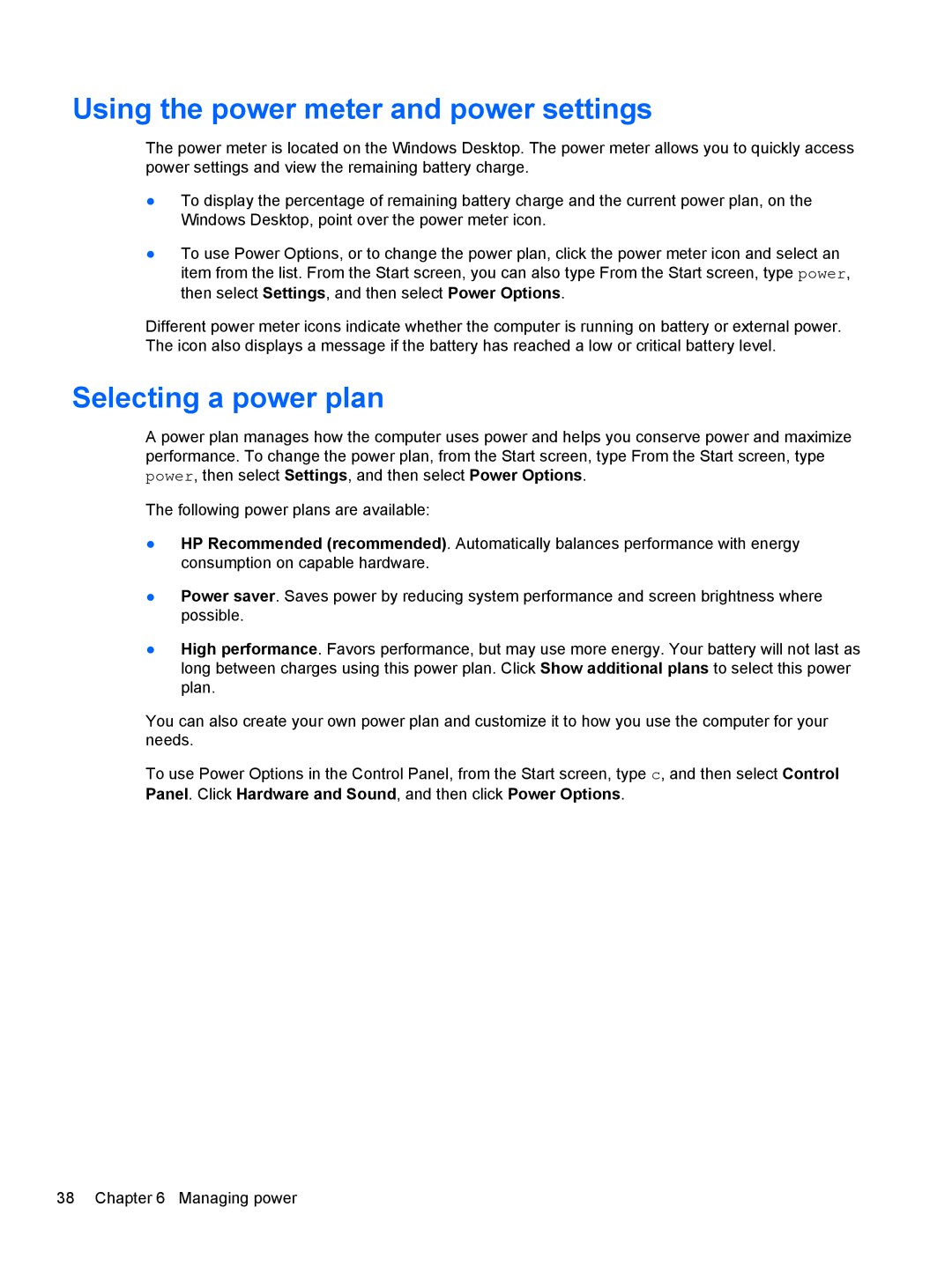 Asus 14-b013nr C2K07UA, C2K07UAABA, C2K91UA#ABA manual Using the power meter and power settings, Selecting a power plan 