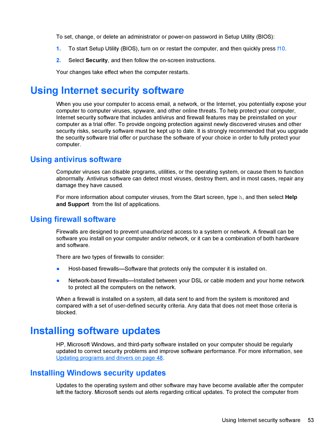 Asus 14-b013nr C2K07UA, C2K07UAABA Using Internet security software, Installing software updates, Using antivirus software 