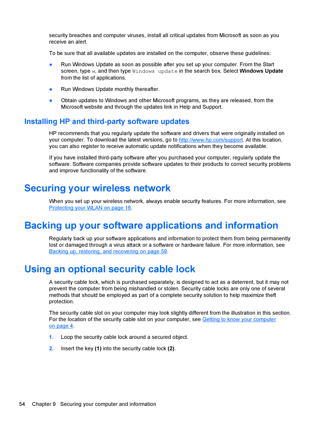 Asus 14-b013nr, C2K07UAABA manual Securing your wireless network, Backing up your software applications and information 