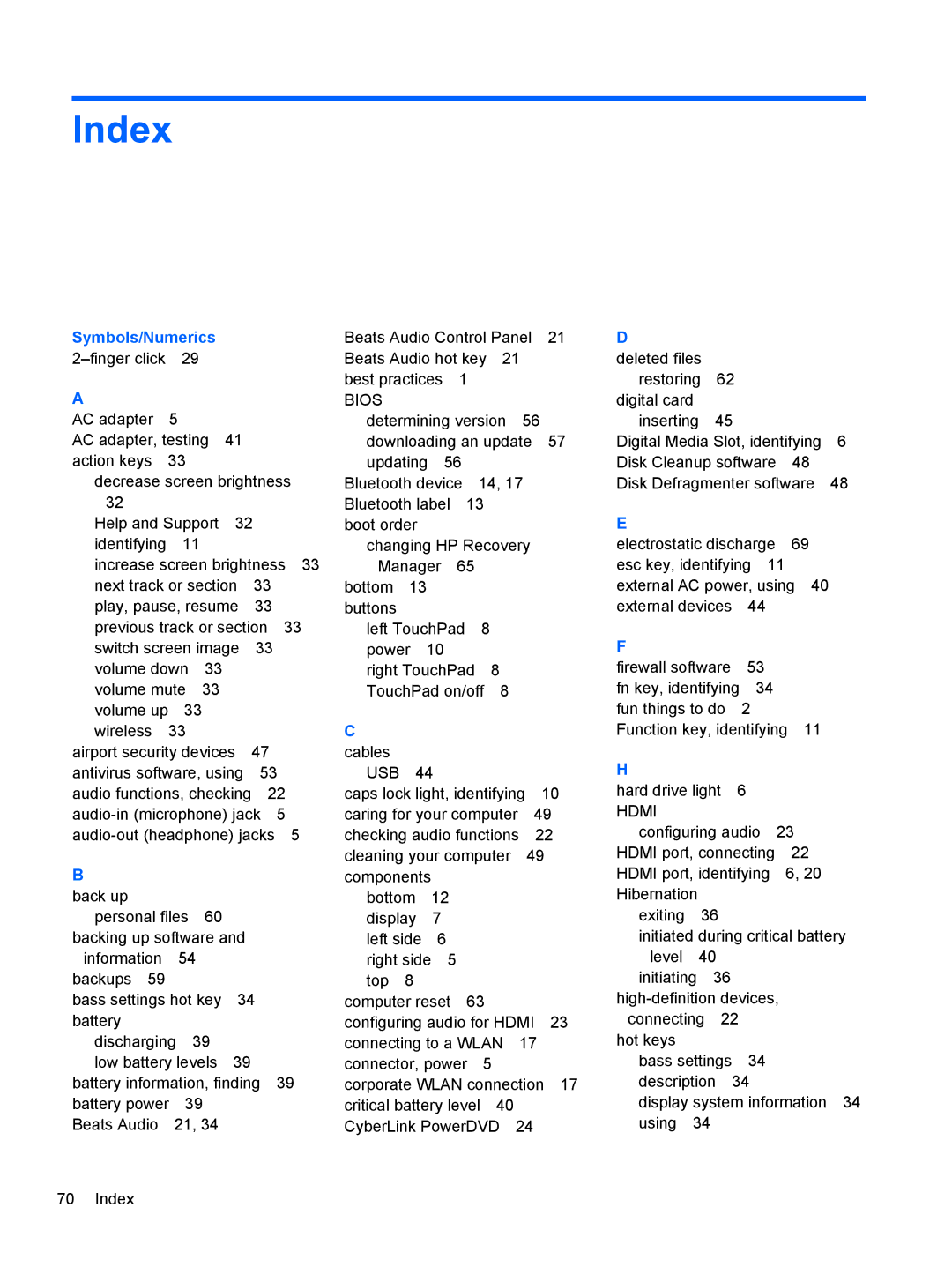 Asus C2K07UAABA, C2K91UA#ABA, 14-b013nr C2K07UA manual Index, Symbols/Numerics 